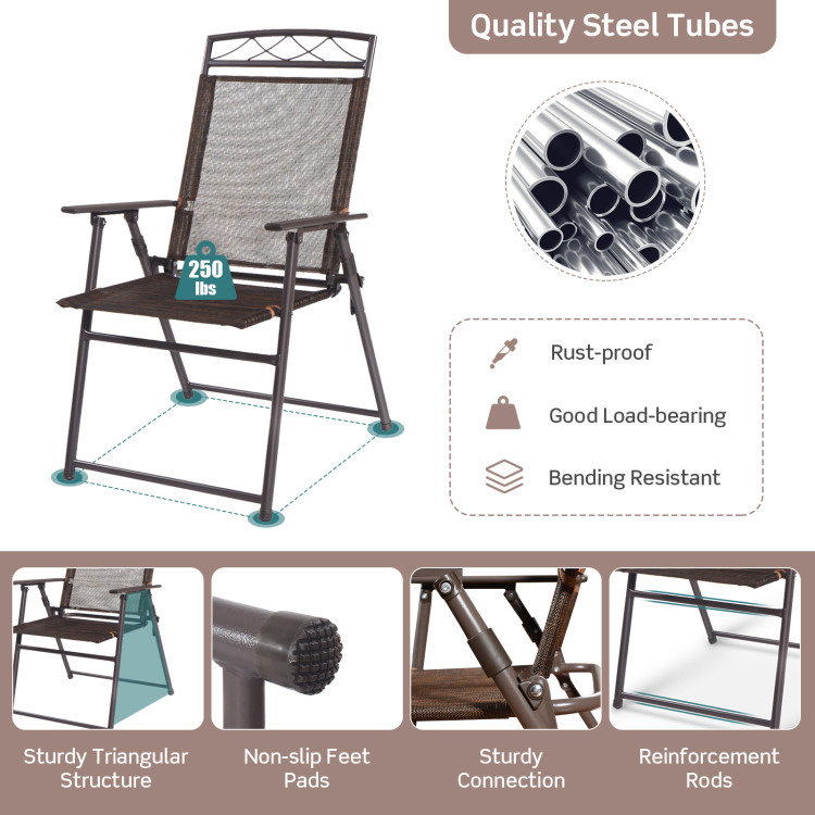 Set of 4 Patio Folding Sling Chairs Steel Camping DeckCostway Gallery View 10 of 10